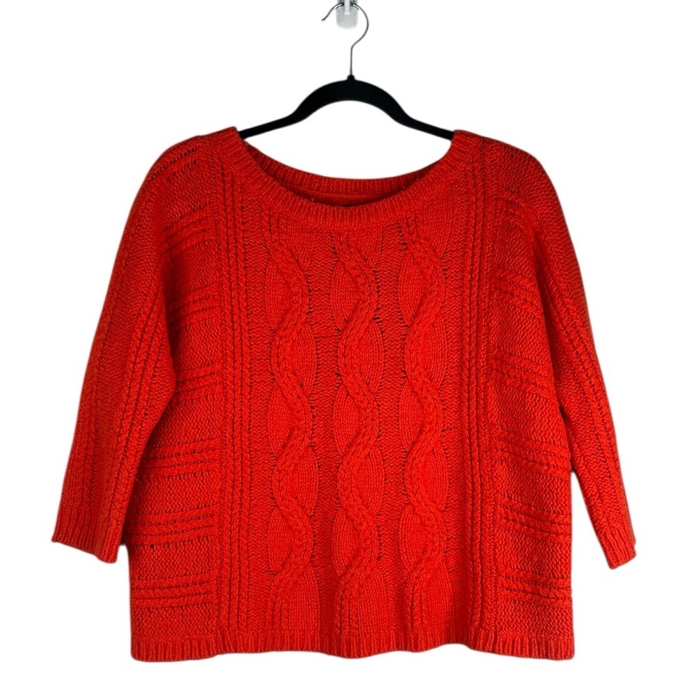 LOFT Ann Taylor Orange Rust Knit‎ 3/4 Sleeve Fall Winter Wool Sweater Size Small